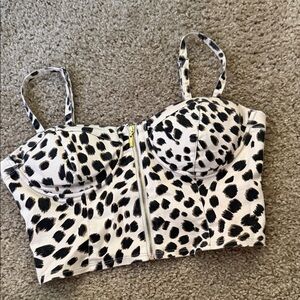 Guess Black and White Spotted Crop Top